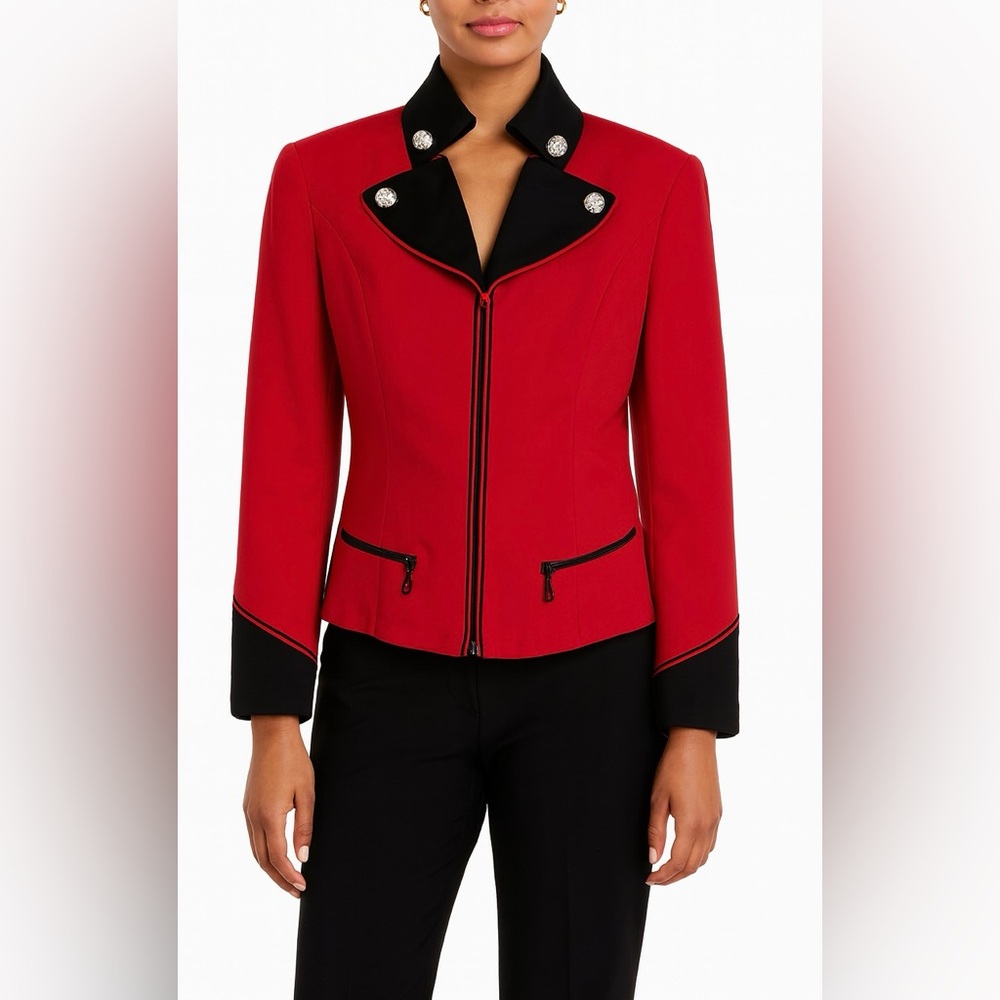 Moschery Vintage Cherry Red Wool Blazer – Equestrian Military Style USA Size 10